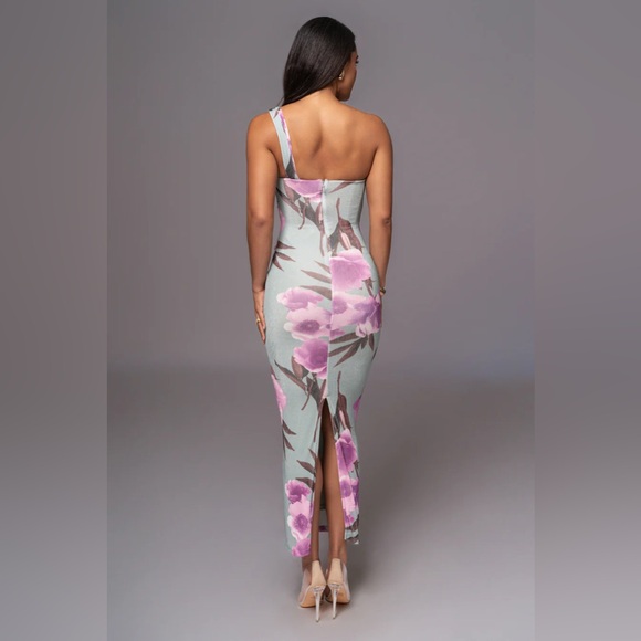 JLUXLABEL - SAGE FLORAL GEORGIANA ONE SHOULDER MAXI DRESS - Picture 4 of 5